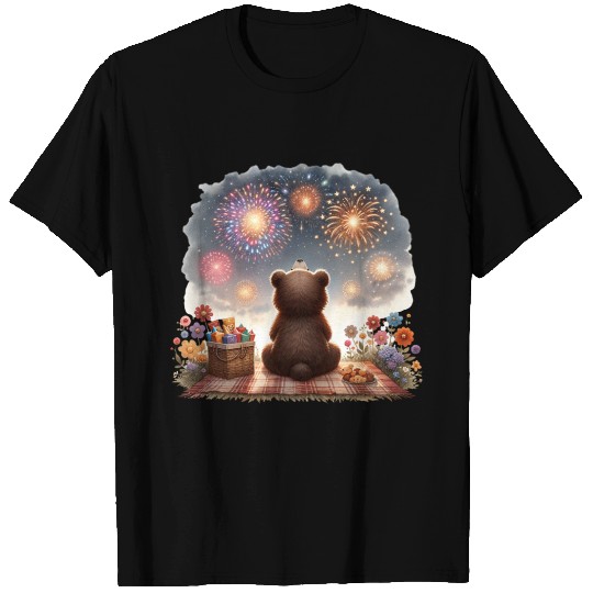 Fireworks Picnic Bear – Night Sky Celebration View T Shirts