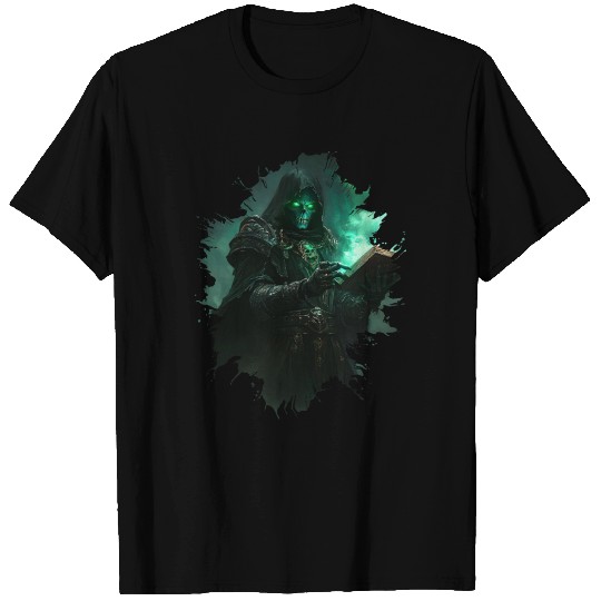 Dark Necromancer Casting Green Mystic Energy Spell T Shirts