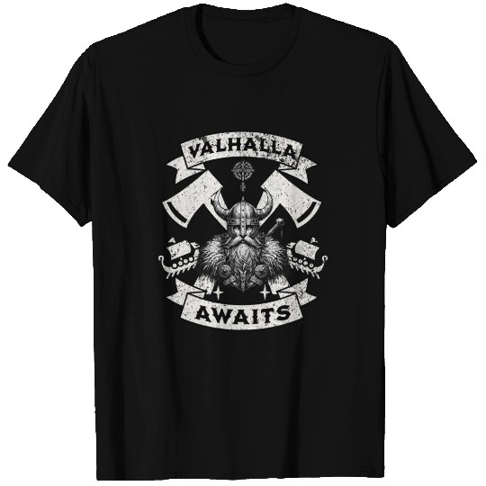 Valhalla Awaits - Viking Warrior Design T Shirts