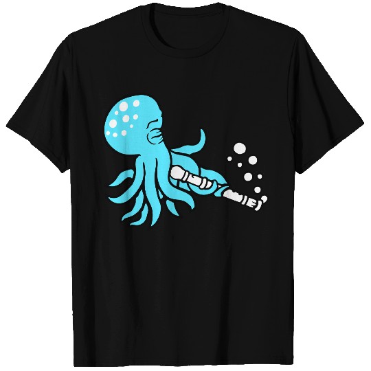 Octopus flute playing music bubbles under water T Shirts