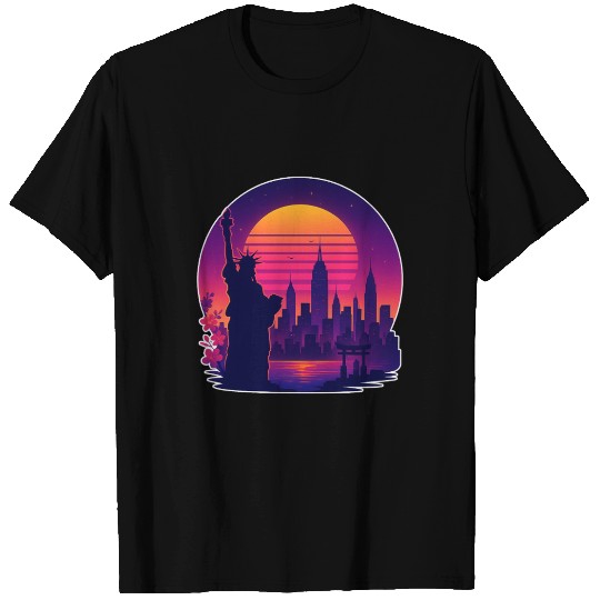 New York Skyline – Retro Sunset Glow T Shirts