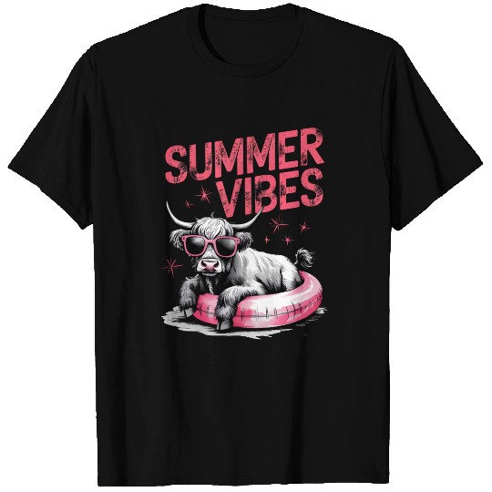 Funny Highland Cow Summer Vibes Vacation T Shirts