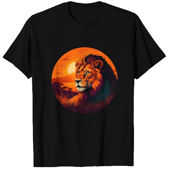 Sunrise Sleeping Lion in Grass Design. T Shirts