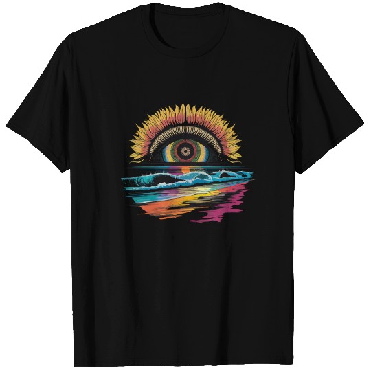 Sunflower Eye Over Oceanic Waves Art T Shirts