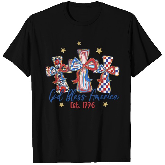 Patriotic Cross 4th of July T Shirts