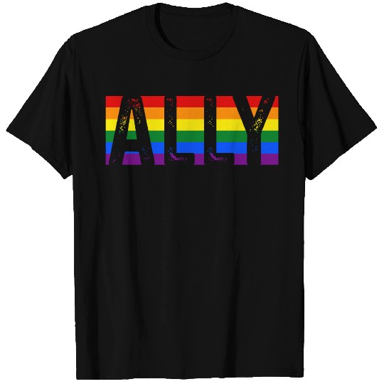 ALLY LGBTQ Rainbow Pride Flag T Shirts