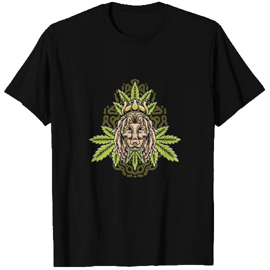handdrawn lion marijuana leaf with old school t T Shirts