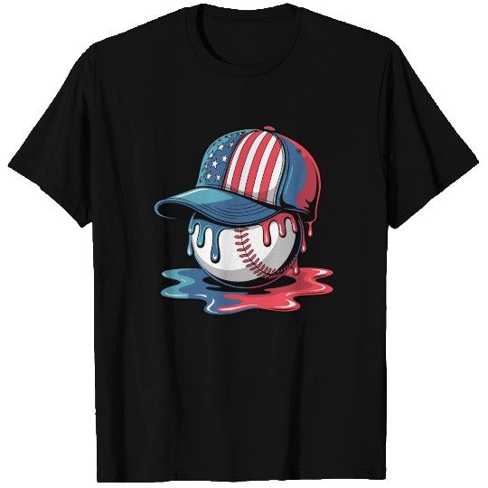 Patriotic Baseball Dripping Flag Hat T Shirts