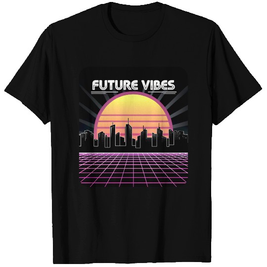 Future Vibes Synthwave Sunset Grid Retro 80s T Shirts