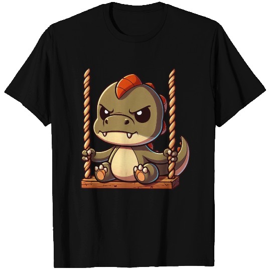 Grumpy T-Rex on swing annoyed offended T Shirts