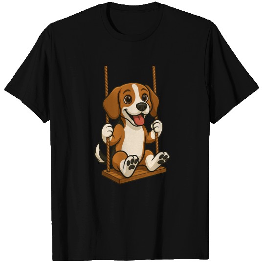 Cheerful beagle dog on swing playground T Shirts