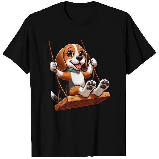 Cheerful Beagle on swing playground dog T Shirts