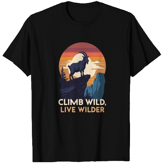 Climb Wild, Live Wilder–Bold Mountain Goat Design T Shirts