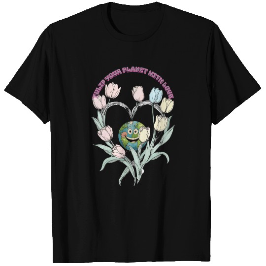 Tulip Planet Love Eco Retro T Shirts Hand Drawn Design