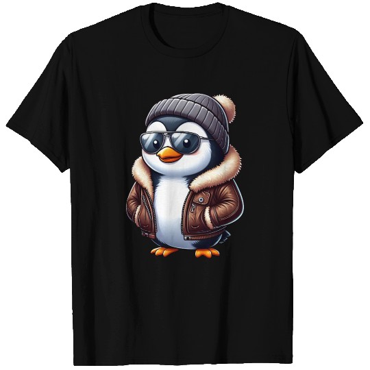 Cool penguin with sunglasses hat leather jacket T Shirts