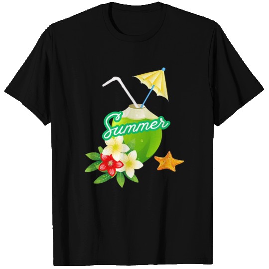 Tropical Summer Coconut with Flowers T Shirts
