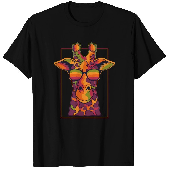 Colorful Giraffe with Sunglasses Design T Shirts