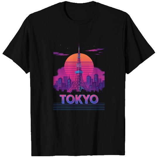 Neon Tokyo Skyline Sunset Design T Shirts