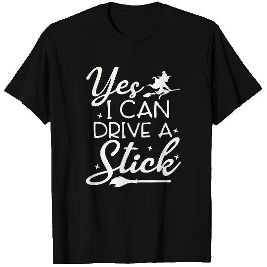Whimsical Witch Riding Stick Figure Design T Shirts