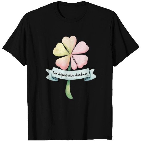 Four-Leaf Clover with Affirmation Banner T Shirts