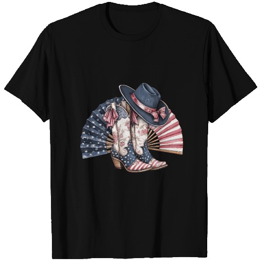 Retro American Flag Cowgirl Boots with Clackin fan T Shirts
