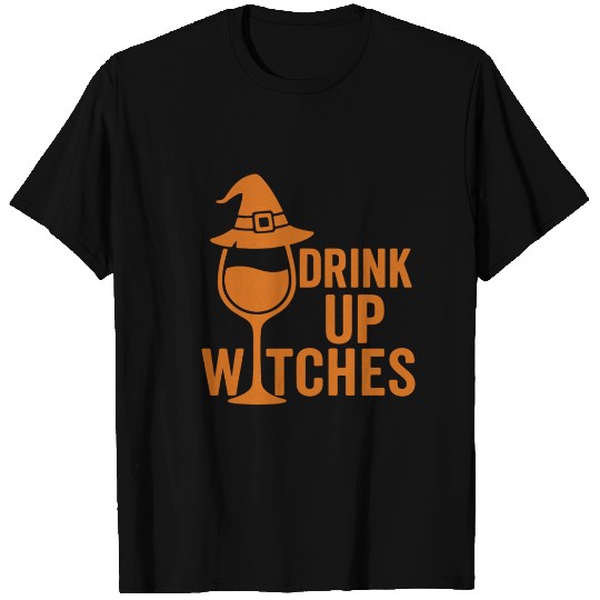 Witch Themed Drink Up Glass Design T Shirts