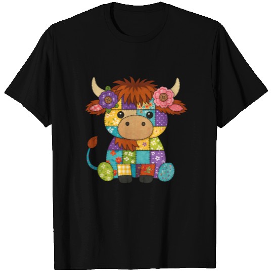 Patchwork Highland Cow Colorful T Shirts