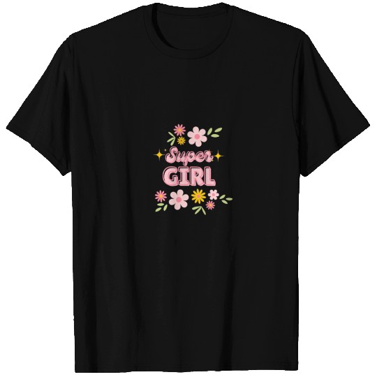 Super Girl Floral Sparkle Design T Shirts
