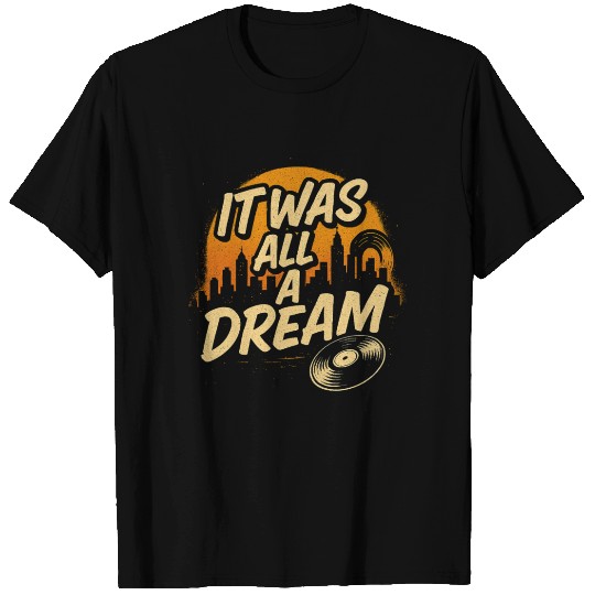 Dreamy Urban Skyline with Vinyl Record T Shirts