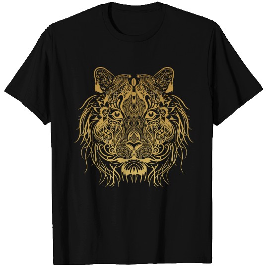 Gold Gothic Lion Line Art Design T Shirts