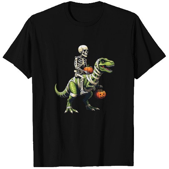 Skeleton Riding Mummy Dinosaur Funny Halloween T Shirts