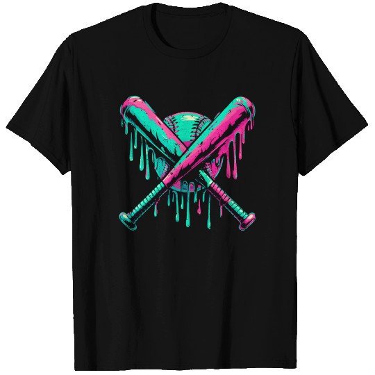 Neon Baseball Crossed Bat Design T Shirts