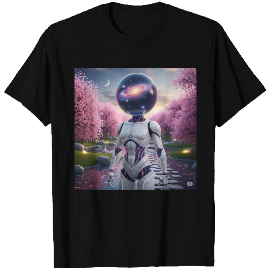 Futuristic Robot in Cherry Blossom Paradise T Shirts