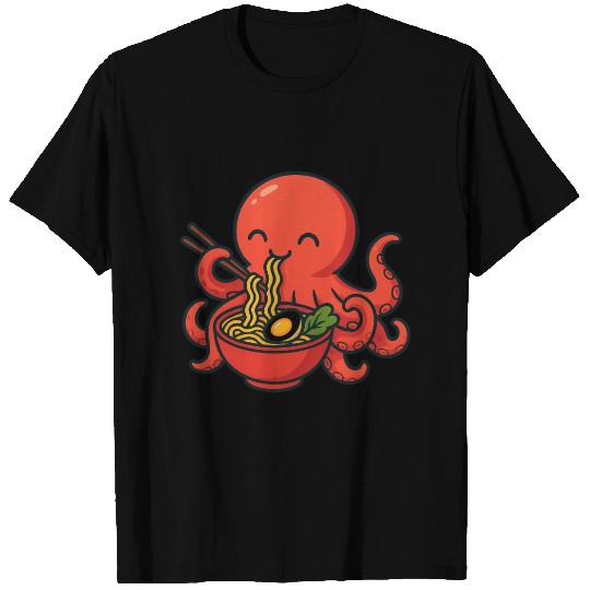 Playful Octopus with Ramen Bowl T Shirts