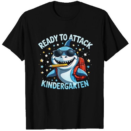 back-to-school-Shark With Backpack Kindergarten  T Shirts