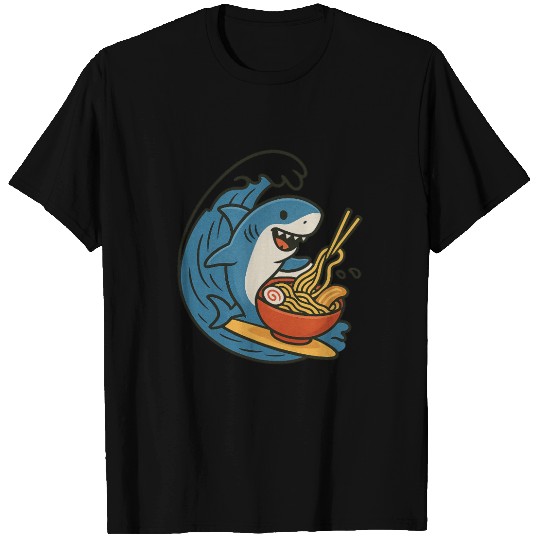 Playful Shark Enjoying Ramen T Shirts