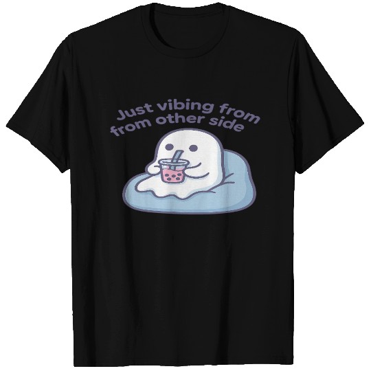 Vibing Ghost with Bubble Tea Design T Shirts