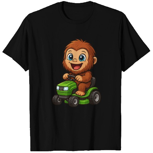 Cute Bigfoot lawnmower gardening landscape cartoon T Shirts