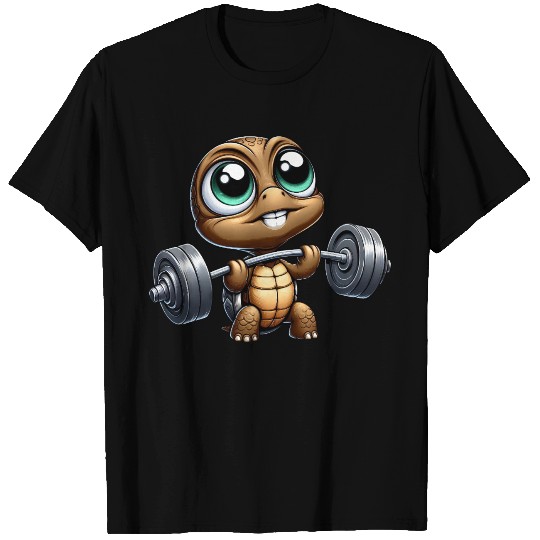 Chibi turtle with barbell weightlifter cartoon T Shirts