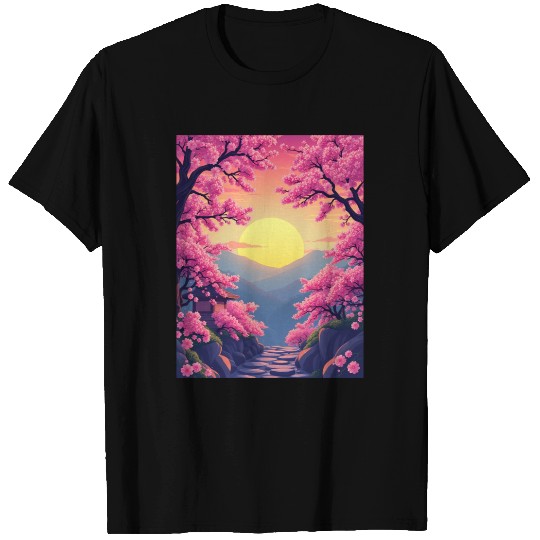 Cherry Blossom Sunset Path T Shirts
