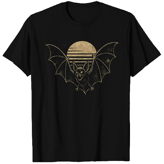 Retro Sunset Bat Silhouette with Full Moon T Shirts