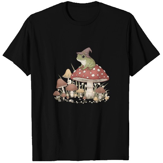 Whimsical Forest Frog in Magic Mushroom Scene T Shirts
