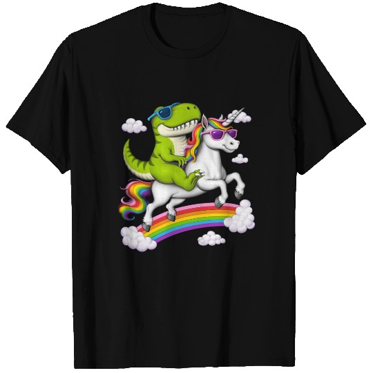 T-Rex Dinosaur Riding Unicorn T Shirts