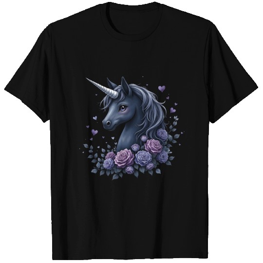 Mystic Blue Unicorn with Lavender Blooms T Shirts