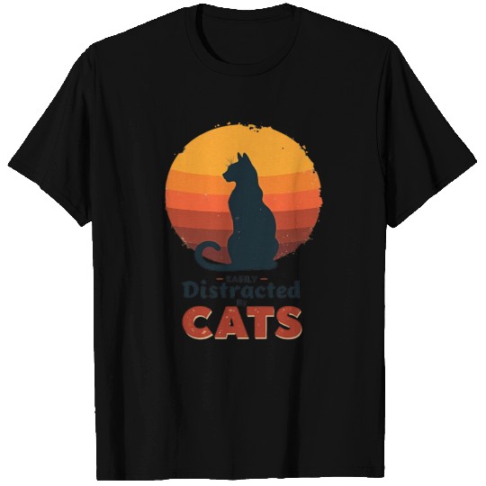 Sunset Silhouette Cat Design T Shirts