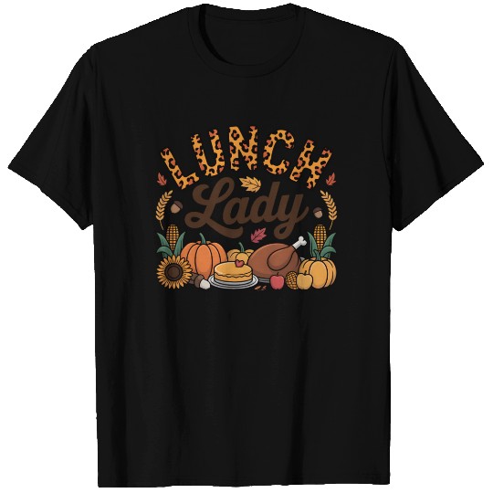 Leopard Fall Autumn Thanksgiving Lunch Lady T Shirts