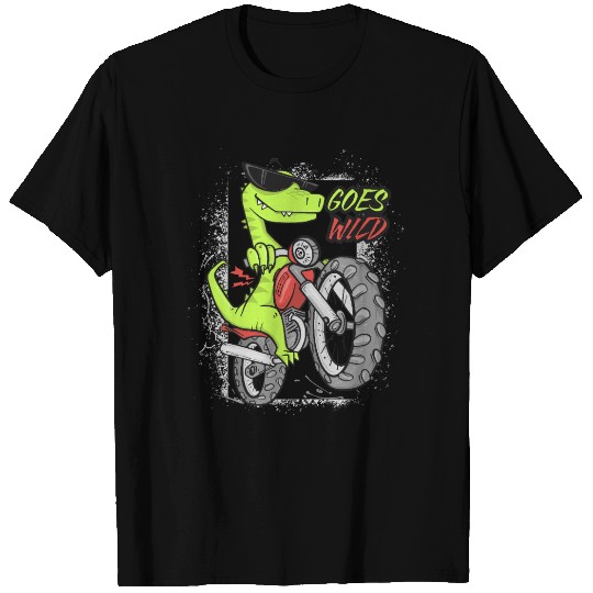 Green Red and Black Playful Dinosaur Motorcycle T Shirts