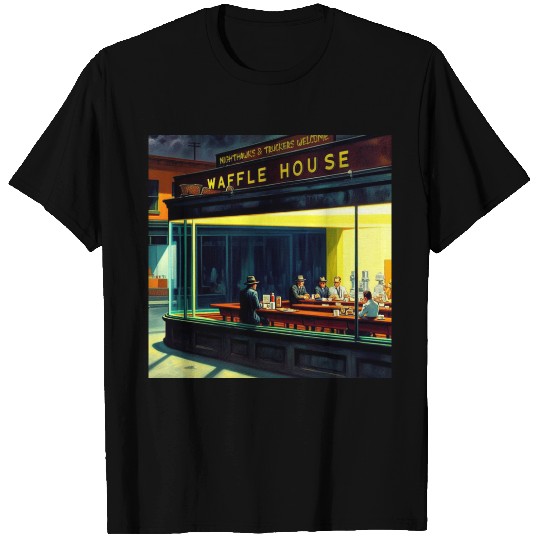 Nighthawks at the Waffle House – Retro Parody Art T Shirts