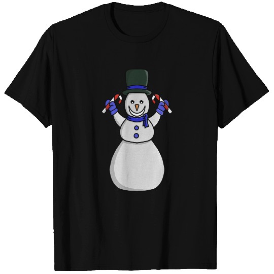 Festive Snowman with Candy Cane and Gloves T Shirts