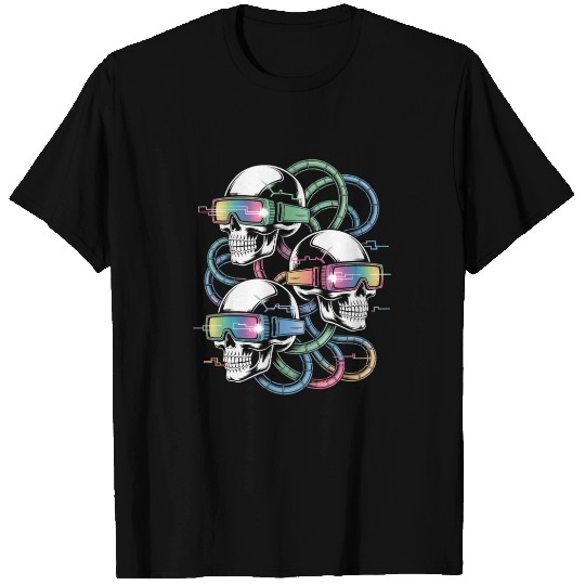 VR Skeleton Head Circuit Vision Streetwear T Shirts